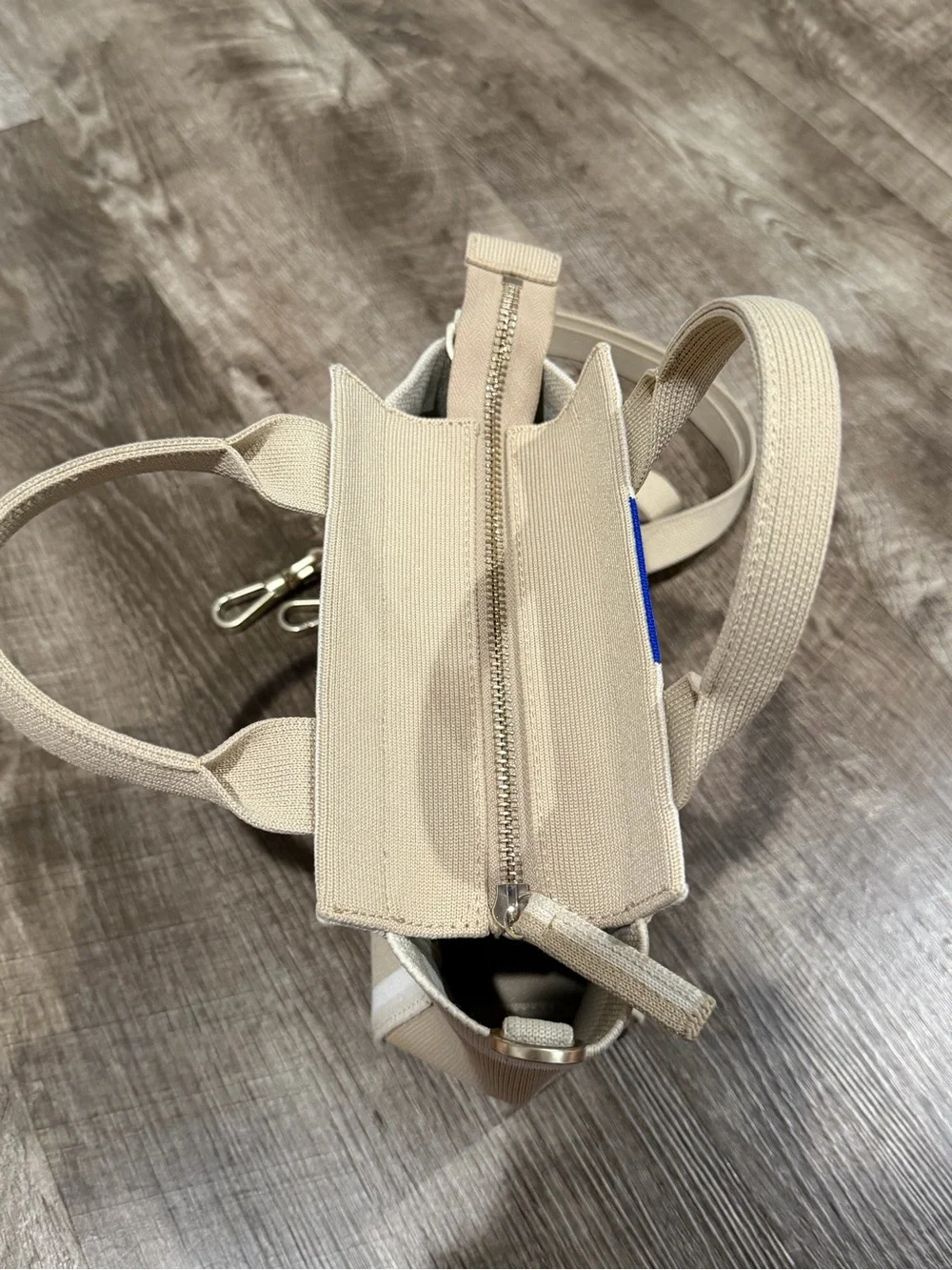 Rothy's The Mini Tote Sand Beige Stripe Knit Crossbody Bag